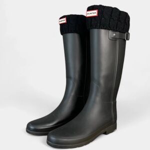 HUNTER ORIGINAL TALL MATTE BLACK RAIN BOOTS WITH LINER